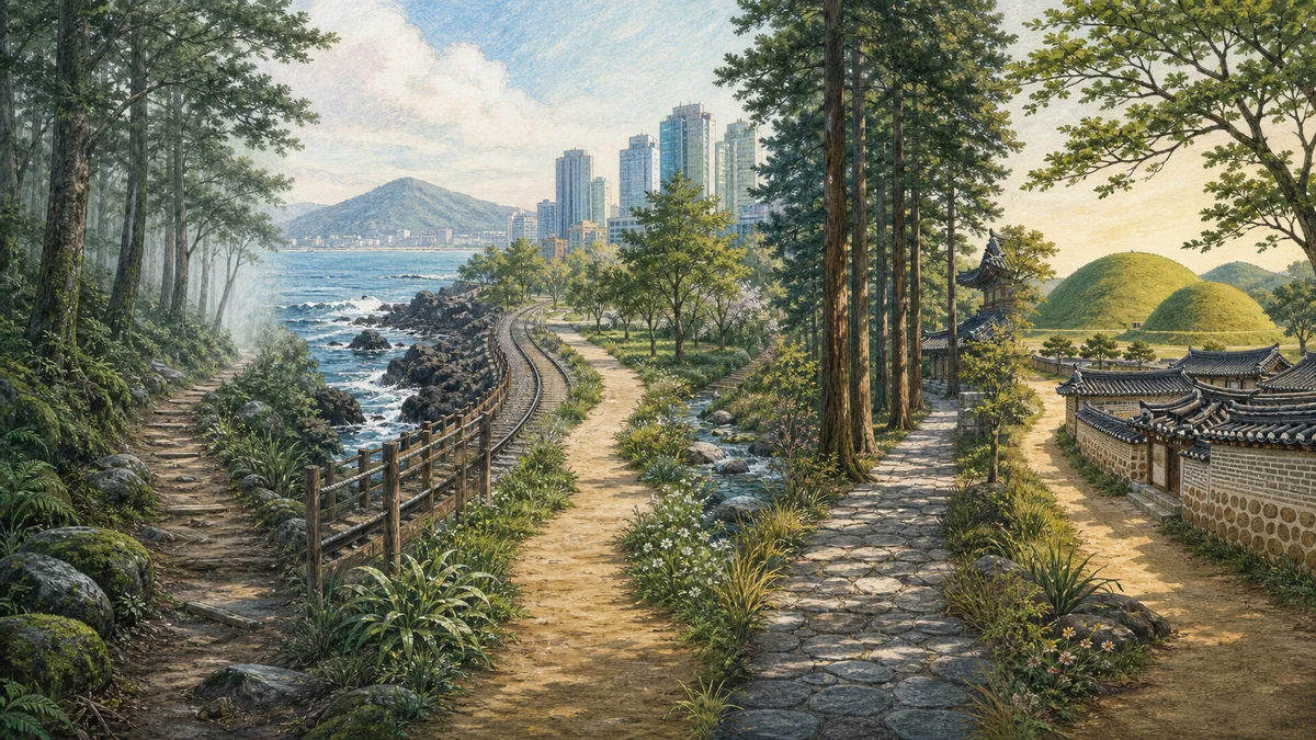 한국의 숲길과 해안길을 모은 힐링 코스 일러스트