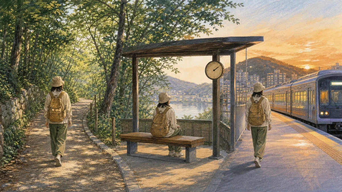 거리와 예약과 귀가 교통을 확인하는 여행 계획 일러스트